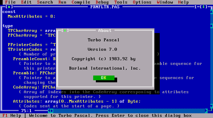 Borland Turbo Pascal 7.0 - About