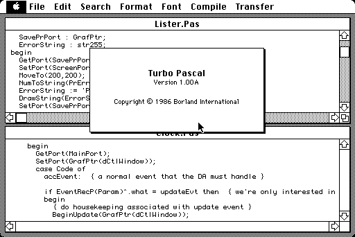 Turbo Pascal 1.00A for Macintosh - Splash
